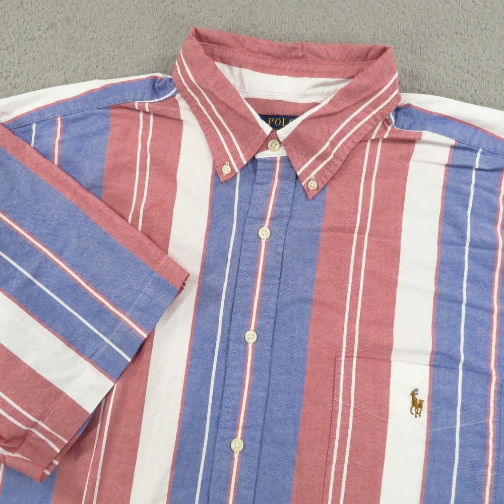 Polo Ralph Lauren Shirt Mens 2XLT Blue Red White Striped Oxford OCBD SS Pony